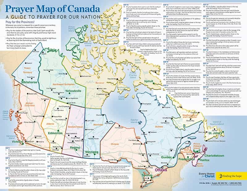 A spread from the Prayer Map of Canada.