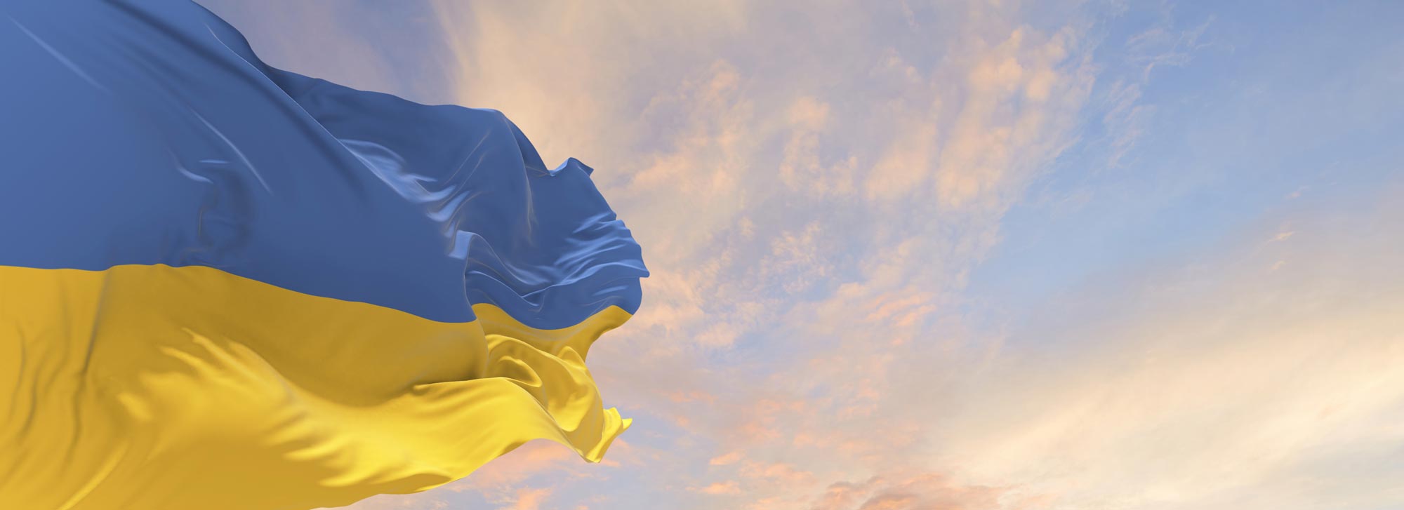 The Ukrainian flag blowing against the sky